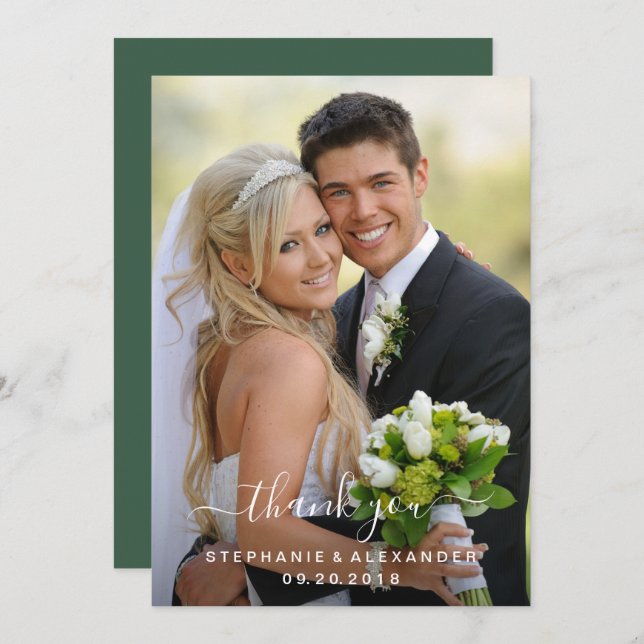 Tarjeta De Agradecimiento Watercolor Wild Leaves Hunter Green Boda (Anverso / Reverso)