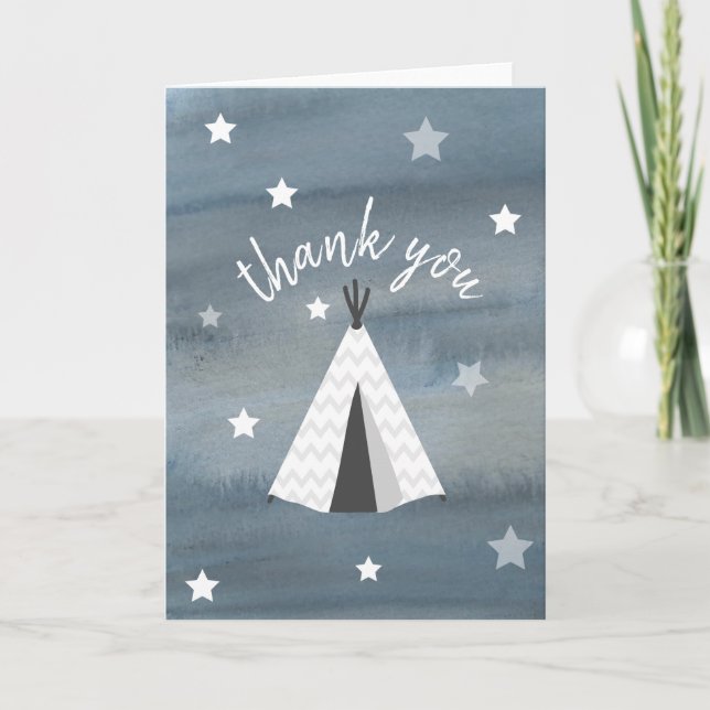 Tarjeta De Agradecimiento Watercolor Wilderness Stars Tipi Gracias (Anverso)