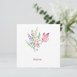 Tarjeta De Agradecimiento Watercolor Wildflower Bouquet with Pink Butterfly