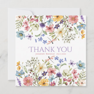 Tarjeta De Agradecimiento Watercolor Wildflower Girl 1st Birthday