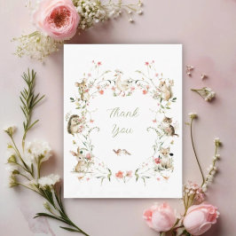 Tarjeta De Agradecimiento Watercolor Wildflower Woodland Animals Baby Shower