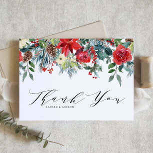 Tarjeta De Agradecimiento Watercolor Winter Blooms Garland Boda Botánico