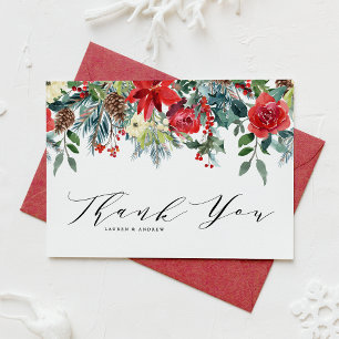 Tarjeta De Agradecimiento Watercolor Winter Blooms Garland Boda Botánico