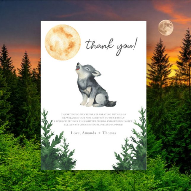 Tarjeta De Agradecimiento Watercolor Wolf Baby Shower Thank you (Subido por el creador)