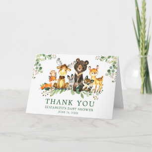 Tarjeta De Agradecimiento Watercolor Woodland Animals Baby Shower Fold