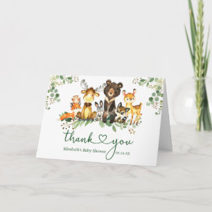 Tarjeta De Agradecimiento Watercolor Woodland Animals Baby Shower Heart Fold