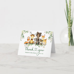 Tarjeta De Agradecimiento Watercolor Woodland Animals Baby Shower Heart Note