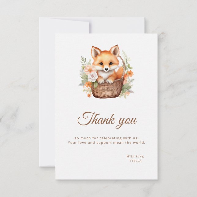 Tarjeta De Agradecimiento Watercolor Woodland Fox Florals Flat (Anverso)