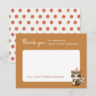 Tarjeta De Agradecimiento Watercolor Woodland Racoon Polka Dot Baby Shower