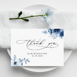 Tarjeta De Agradecimiento Watercolour Dusty Blue Floral Elegant Wedding