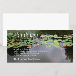 Tarjeta De Agradecimiento Waterlily 3 Peaceful Garden Sympathy Gracias