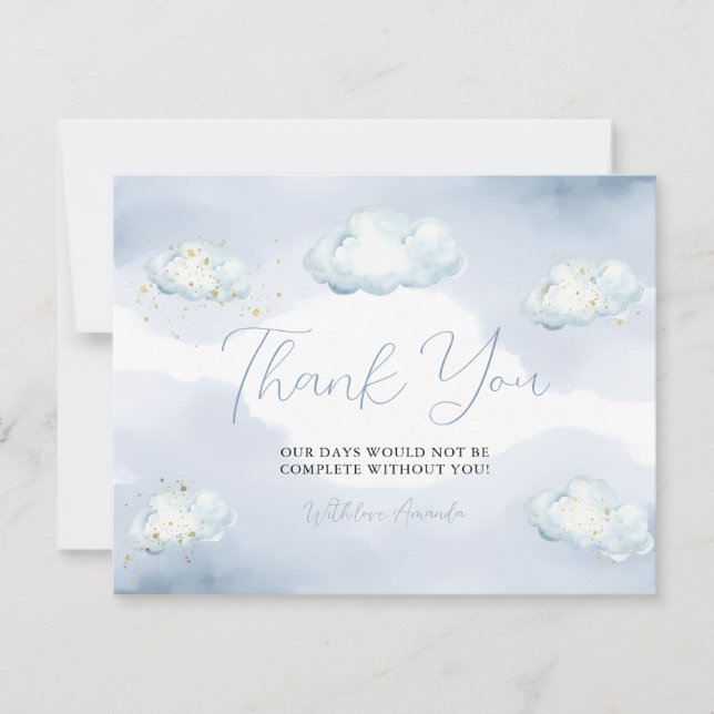 Tarjeta De Agradecimiento We Are On Cloud Nine Blue Baby Shower Thank you (Anverso)
