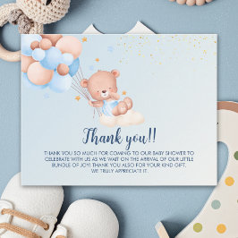 Tarjeta De Agradecimiento We Can Bearly Wait Cute Bear Boy Baby Shower