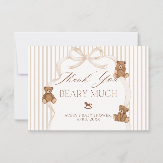 Tarjeta De Agradecimiento We Can Bearly Wait Elegant Baby Shower (Anverso)