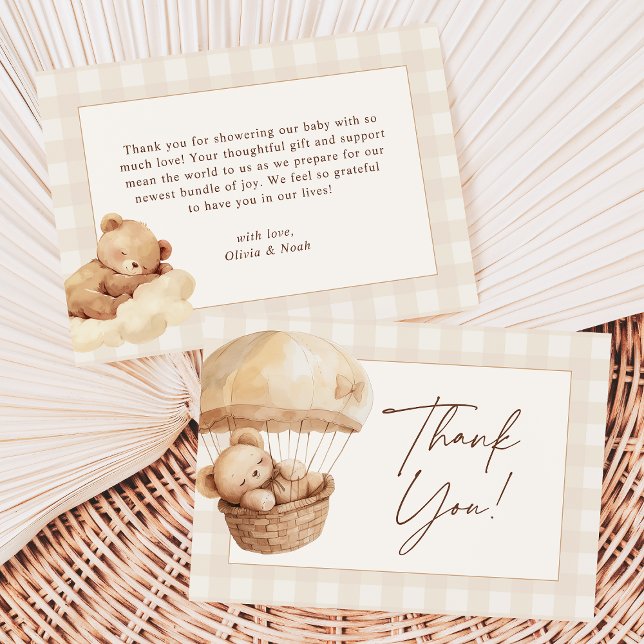Tarjeta De Agradecimiento We Can Bearly Wait Gingham Teddy Bear Baby Shower (Subido por el creador)
