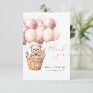 Tarjeta De Agradecimiento We Can Bearly Wait   Globo Aerostático Rosa Baby S