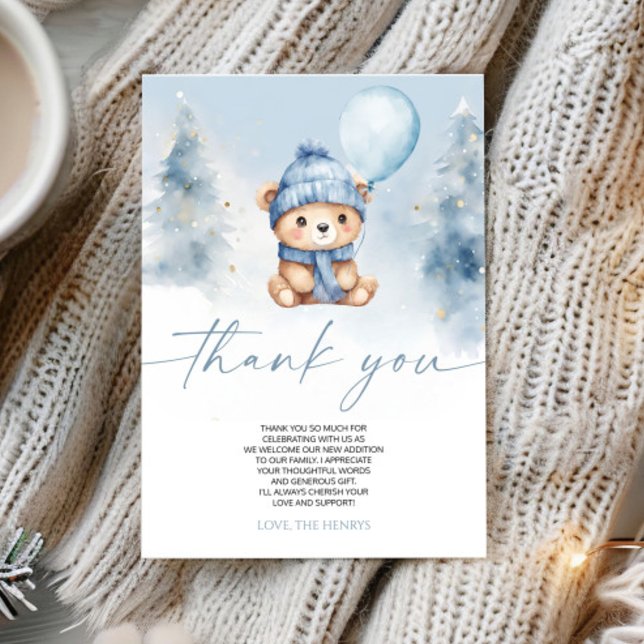 Tarjeta De Agradecimiento We Can Bearly Wait Winter Teddy Bear Baby Shower (Subido por el creador)