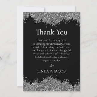 Tarjeta De Agradecimiento Wedding Anniversary Silver Faux Glitter 