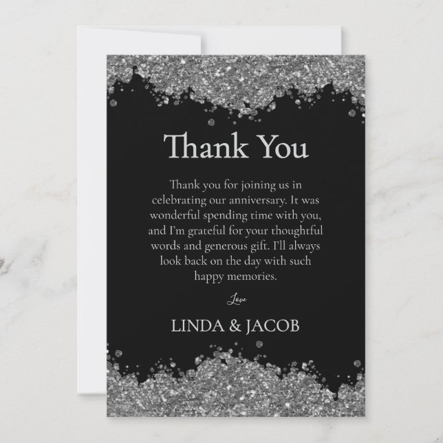 Tarjeta De Agradecimiento Wedding Anniversary Silver Faux Glitter  (Anverso)