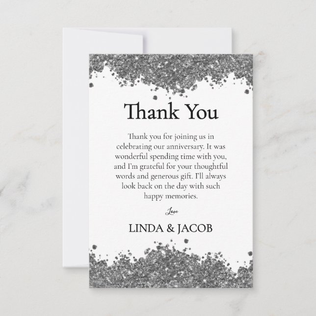 Tarjeta De Agradecimiento Wedding Anniversary Silver Faux Glitter  (Anverso)