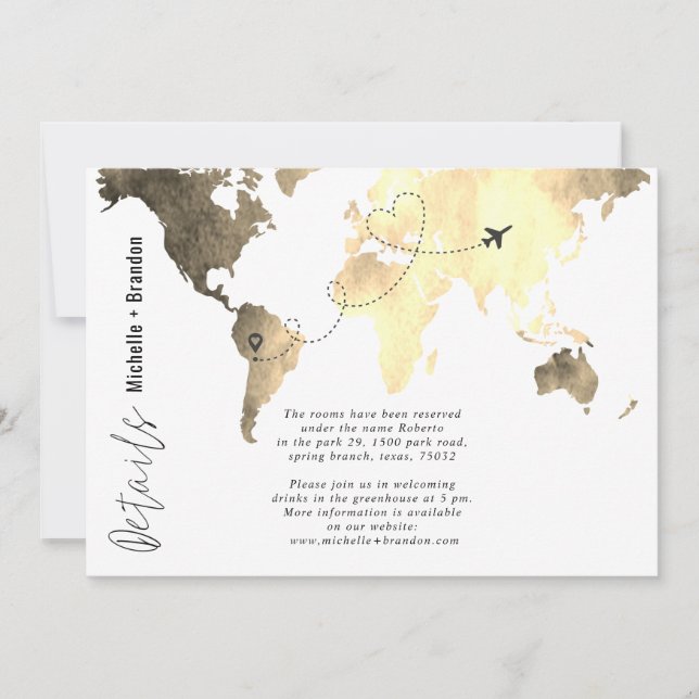 Tarjeta De Agradecimiento Wedding details map watercolor blue (Anverso)