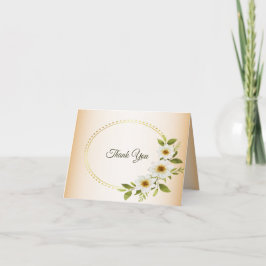 Tarjeta De Agradecimiento Wedding Golden Frame White Floral Peach Rustic