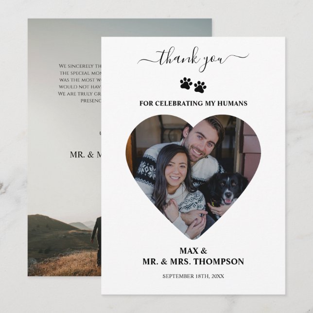 Tarjeta De Agradecimiento Wedding Heart Photo Couple Pet Dog My Humans  (Anverso / Reverso)