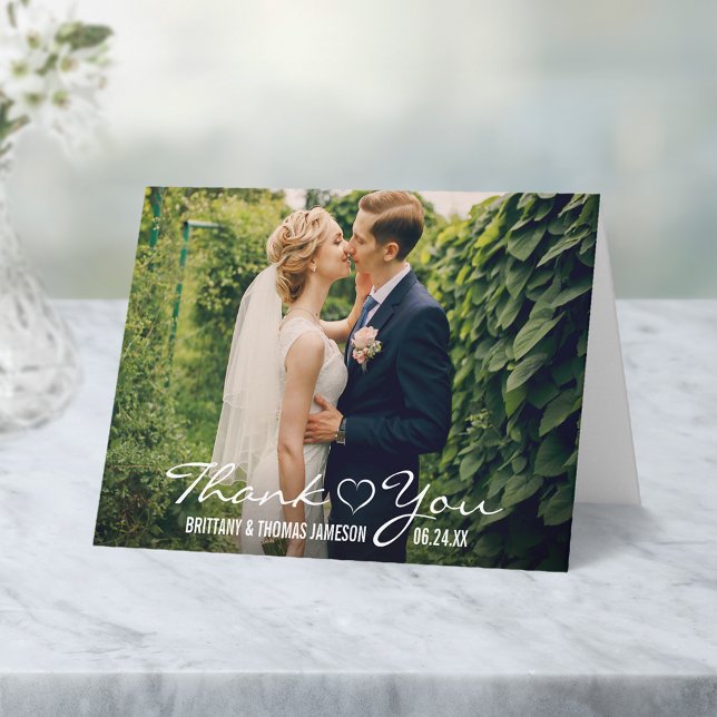 Tarjeta De Agradecimiento Wedding Heart Thank You Photo Fold Card W (Customize to add text to inside of card.)