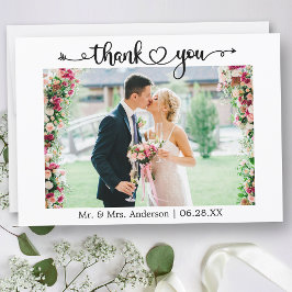 Tarjeta De Agradecimiento Wedding Photo Calligraphy Script Heart 