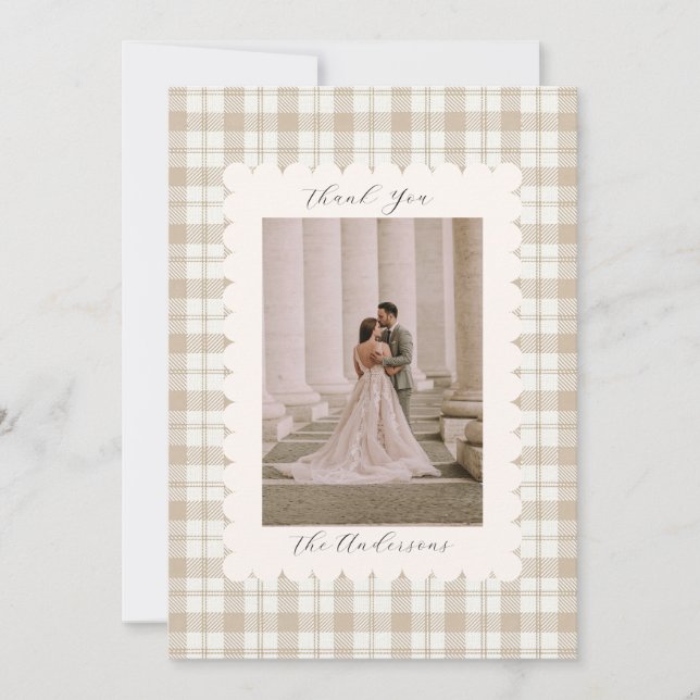 Tarjeta De Agradecimiento Wedding Photo Guest Appreciation Gingham (Anverso)