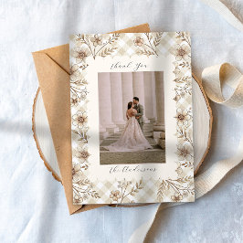 Tarjeta De Agradecimiento Wedding Photo Guest Appreciation Gingham Floral