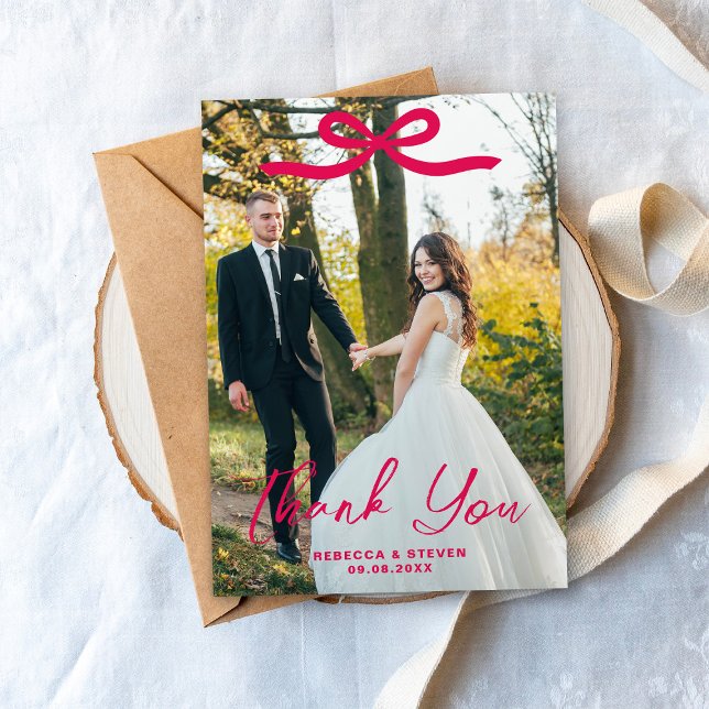Tarjeta De Agradecimiento Wedding Photo Guest Appreciation Pink Bow (Subido por el creador)