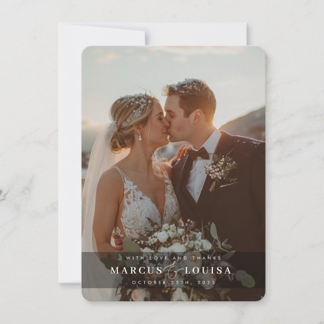 Tarjeta De Agradecimiento WEDDING PHOTO modern elegant chic ampersand black (Anverso)