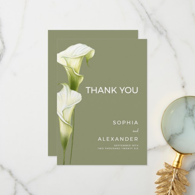 Tarjeta De Agradecimiento Wedding Thank You Cards "Delicate Calla Lilies" (Anverso/Reverso In Situ)