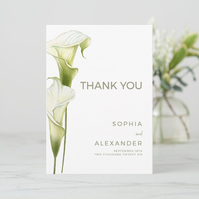 Tarjeta De Agradecimiento Wedding Thank You Cards "Delicate Calla Lilies" (Anverso de pie)
