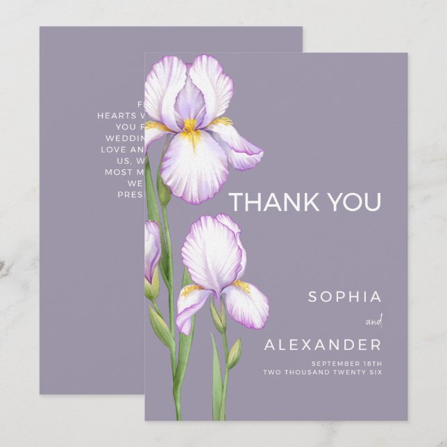 Tarjeta De Agradecimiento Wedding Thank You Cards " Delicate irises" (Anverso / Reverso)