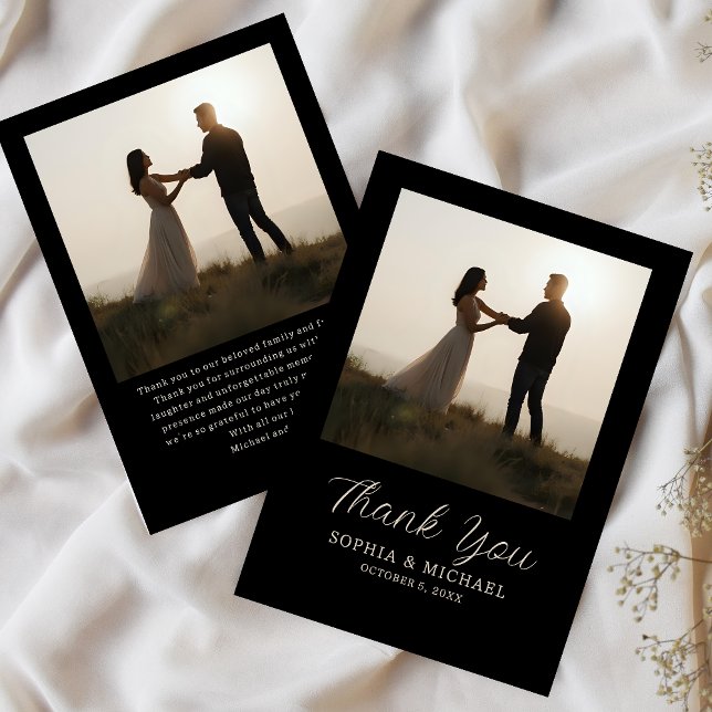 Tarjeta De Agradecimiento Wedding Thank You Message 2 Photographs Black  (Subido por el creador)