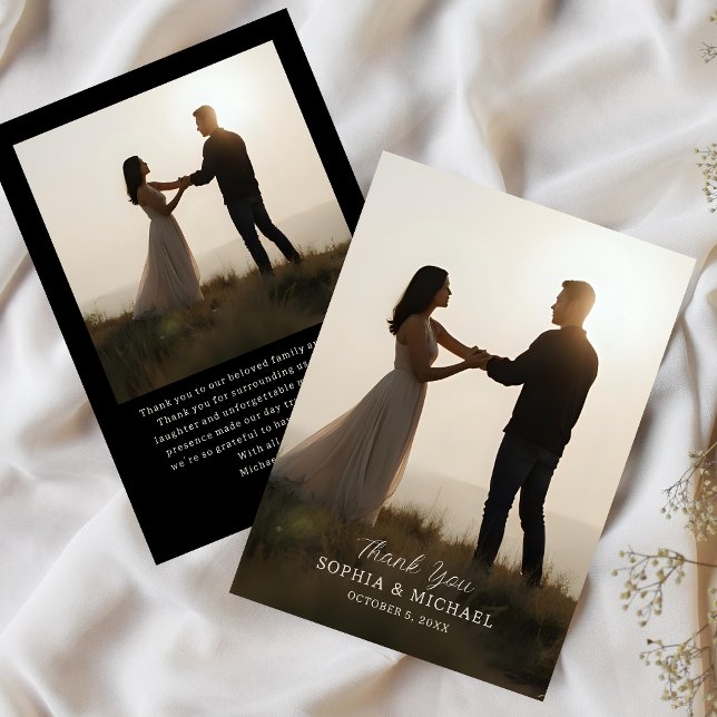 Tarjeta De Agradecimiento Wedding Thank You Message 2 Photographs Minimal  (Subido por el creador)