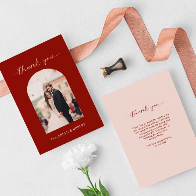 Tarjeta De Agradecimiento Wedding Thank You Photo Arch Terracotta Minimal (Subido por el creador)
