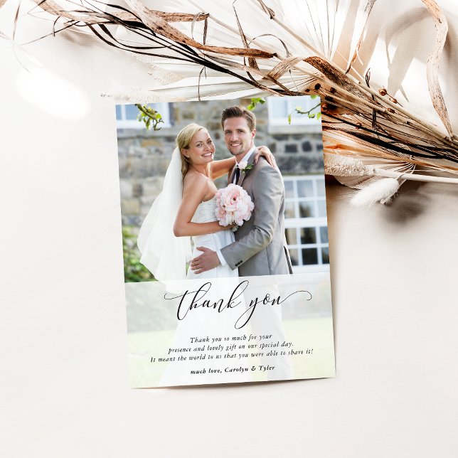 Tarjeta De Agradecimiento WEDDING THANK YOU photo calligraphy chic overlay (Subido por el creador)