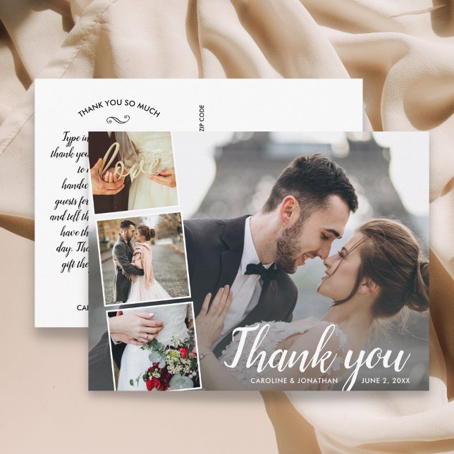 Tarjeta De Agradecimiento Wedding Thank You Photo Collage 5x7 Postcard (Subido por el creador)