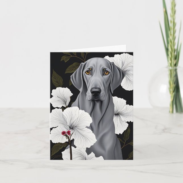 Tarjeta De Agradecimiento Weimaraner Tropical Follada Notecard (Anverso)
