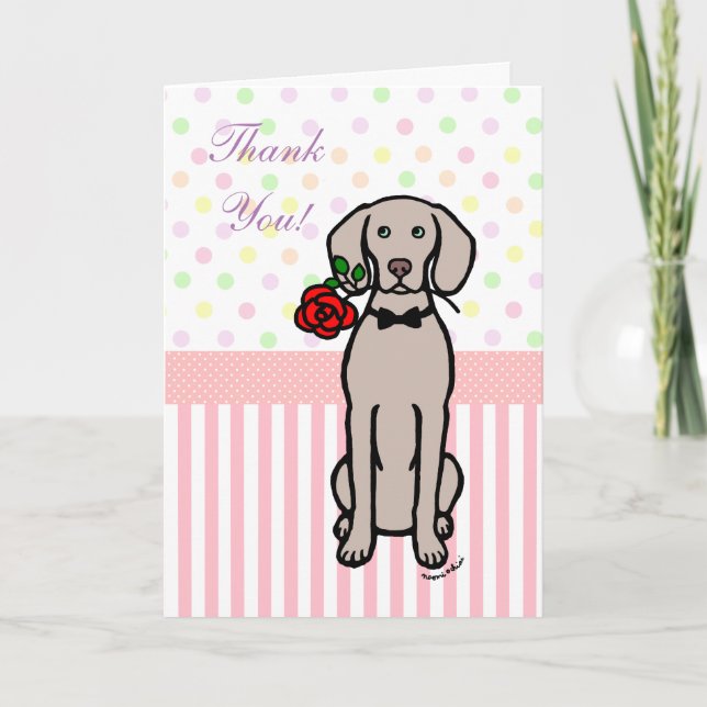 Tarjeta De Agradecimiento Weimaraner y Rosa (Anverso)