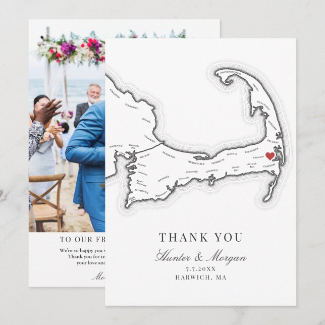 Tarjeta De Agradecimiento Wequassett Resort Boda de Cape Cod (Anverso / Reverso)
