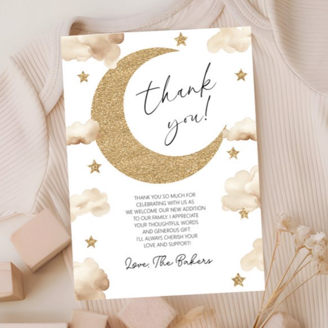 Tarjeta De Agradecimiento We're Over The Moon Boho Celestial Baby Shower (Subido por el creador)