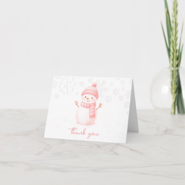 Tarjeta De Agradecimiento We're Snow Excited Snowmen Girl Baby Shower (Anverso)