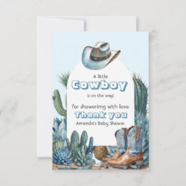 Tarjeta De Agradecimiento Western Blue Little Cowboy Rodeo Boy Baby Shower