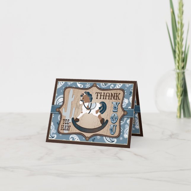 Tarjeta De Agradecimiento Western Cowboy Rocing Horse Bandanna Gracias (Anverso)