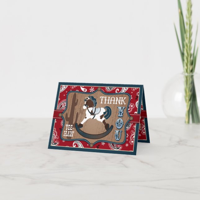 Tarjeta De Agradecimiento Western Cowboy Rocing Horse Bandanna Gracias (Anverso)