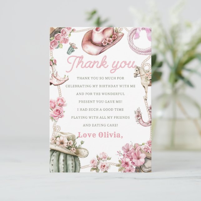 Tarjeta De Agradecimiento Western Cowgirl Birthday Party Thank You Card (Anverso de pie)